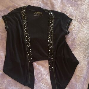 Black Short Sleeve Cardigan with Studded Trim